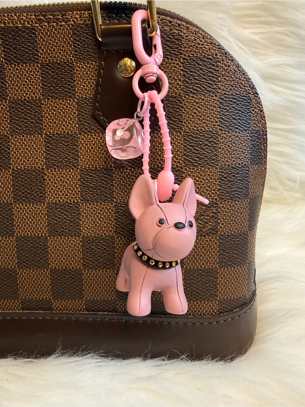 Pink Bulldog Keychain Bag Charm